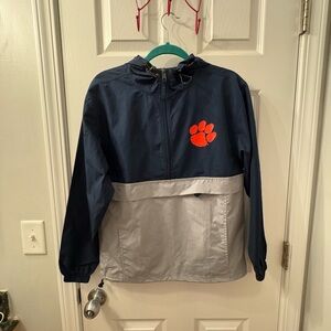 Navy and Gray Windbreaker with Orange Paw Print